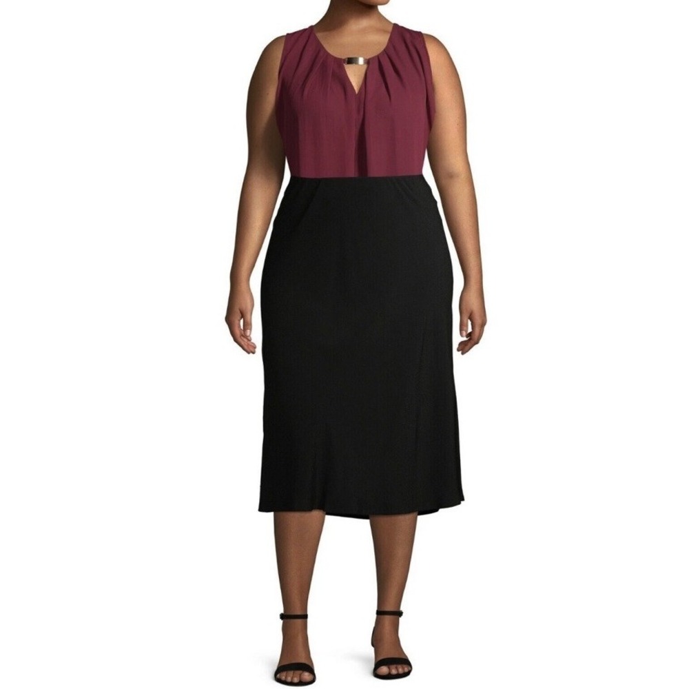 Terra & Sky Womens 1X Plus Size 16-18 Slip Skirt Black Midi Elastic NWT
